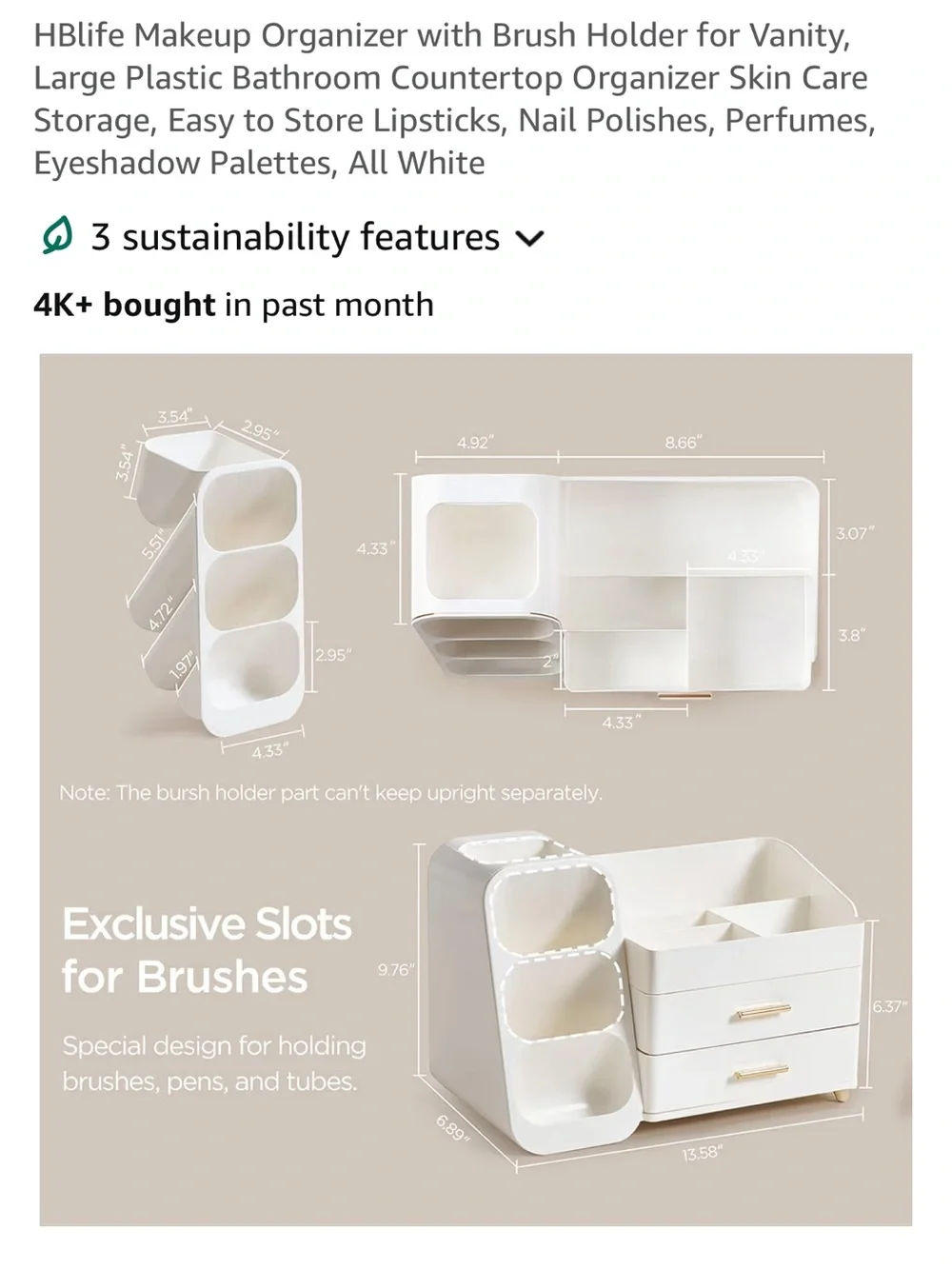 White Makeup Organizer with Brush Holder and Drawers